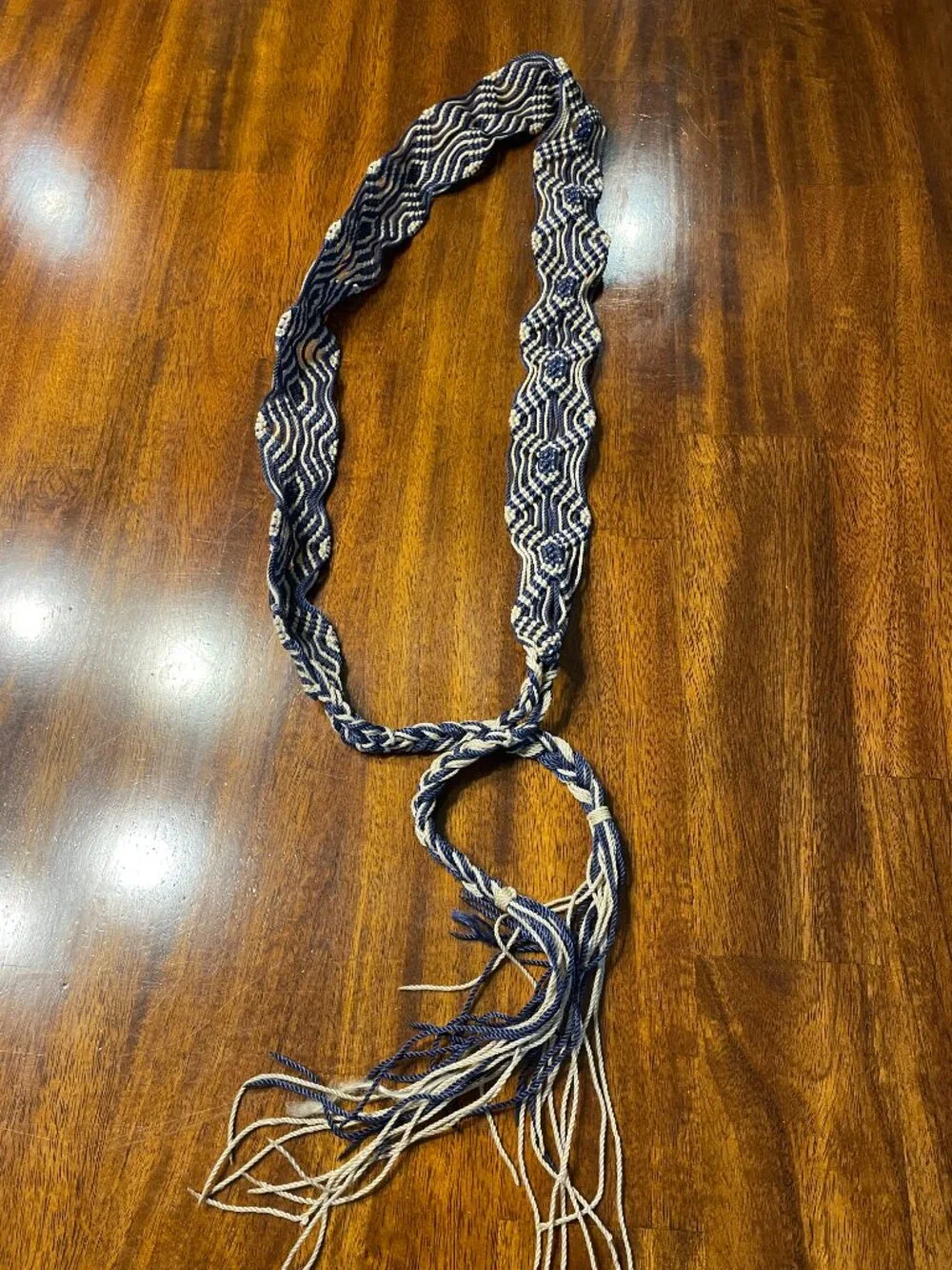 Woven Women's Tan & Navy Tie Belt Rope Braided Design 54